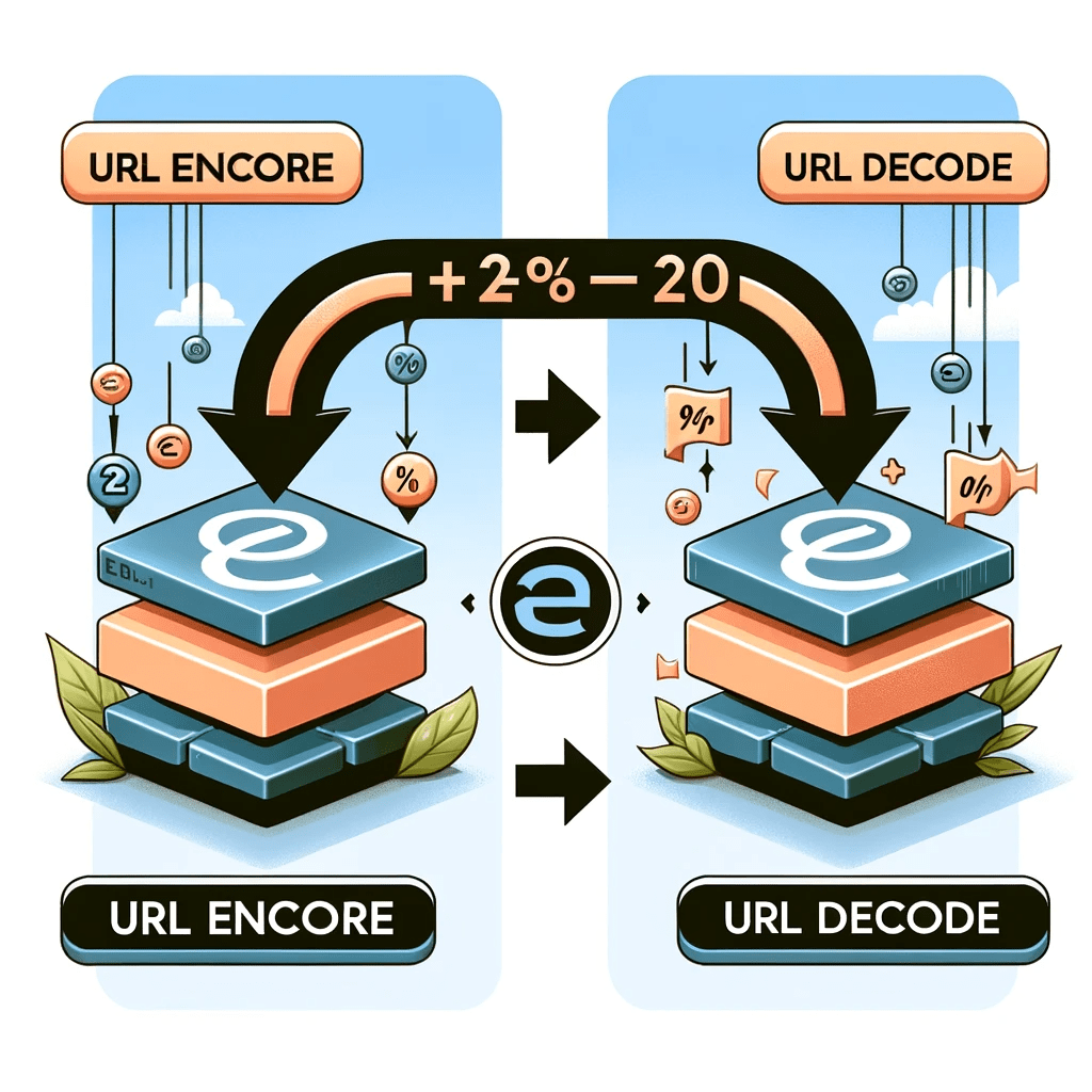 DALL·E 2023 12 30 22.27.07 A visually explanatory image depicting the concepts of URL Encode and URL Decode. The image should split into two sections On the left URL Encode